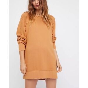 Free People Hole In My Heart Sweatshirt Women’s Size Small Orange Distressed